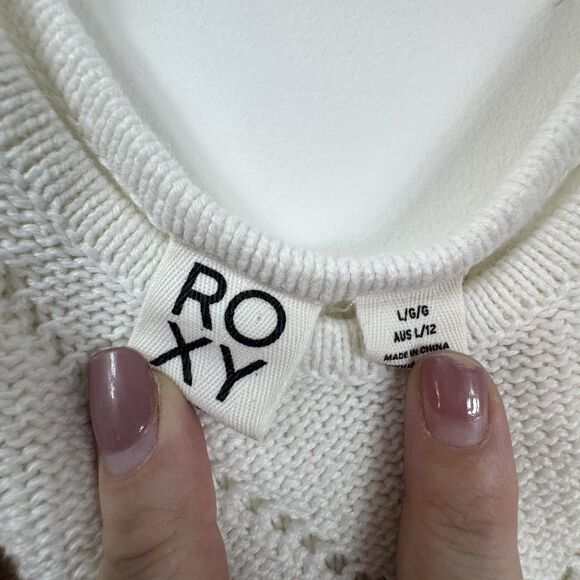 Roxy Shirt Woman Sz L White Tank Coastal Cottage Beach Festival Resort Tropical - Picture 5 of 9